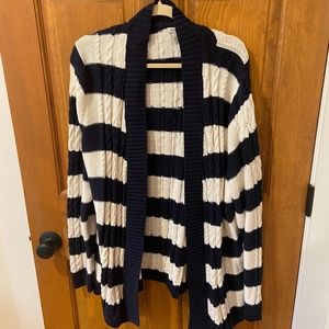 LL Bean Striped Plus Open Cardigan
